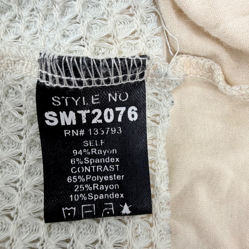 POL Tunic Top Womens Medium Beige SMT2076 Mixed Media Waffle Knit Boho Ruffle - Picture 4 of 6
